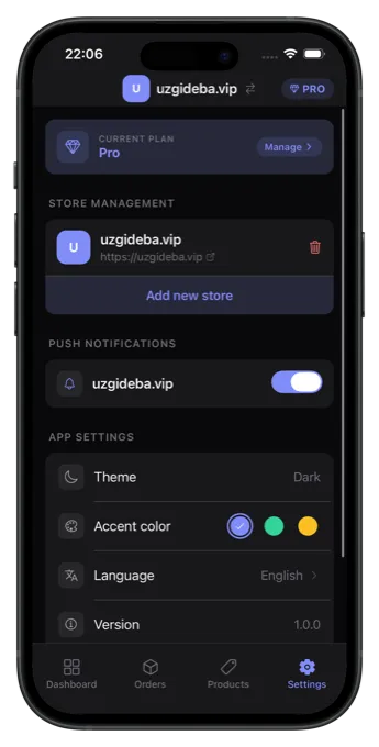 Settings screen
