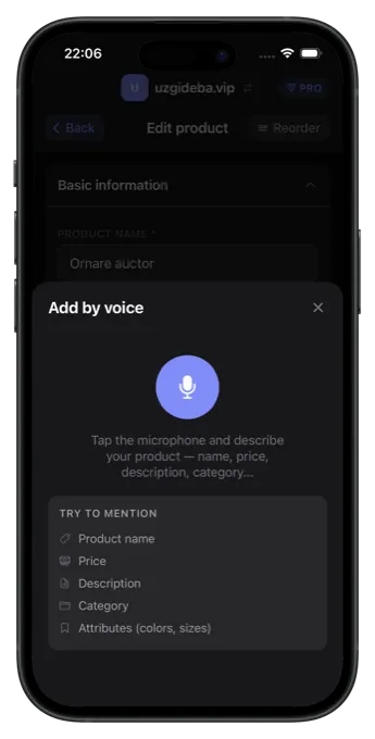 Add by Voice screen
